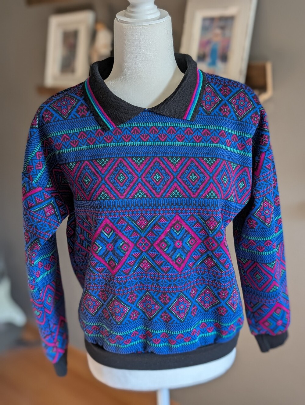 Vintage Cape Cod Neon Collared Pullover Sweater Small 80s 90s Retro Grandpacore